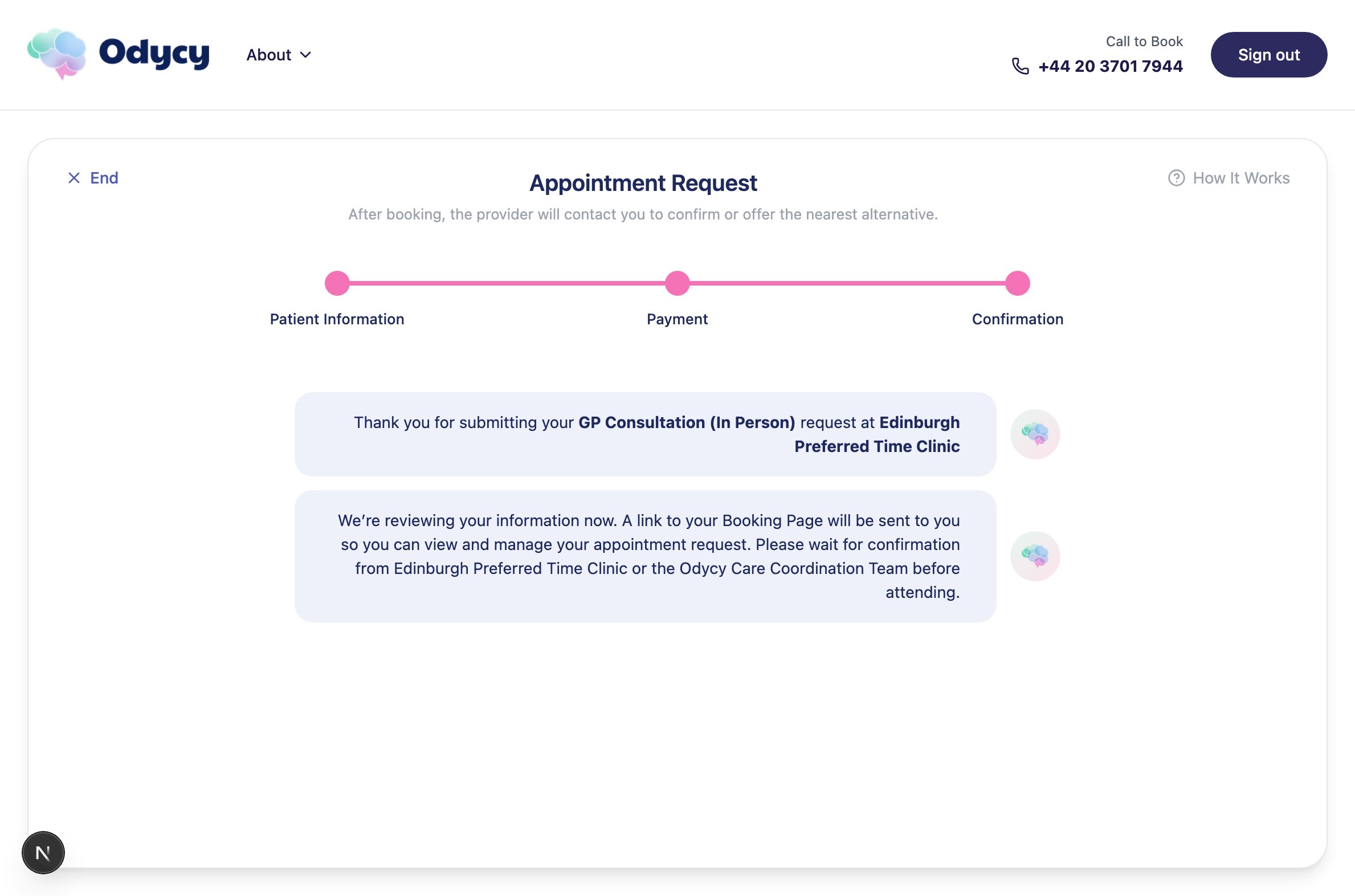 Appointment Request Sent