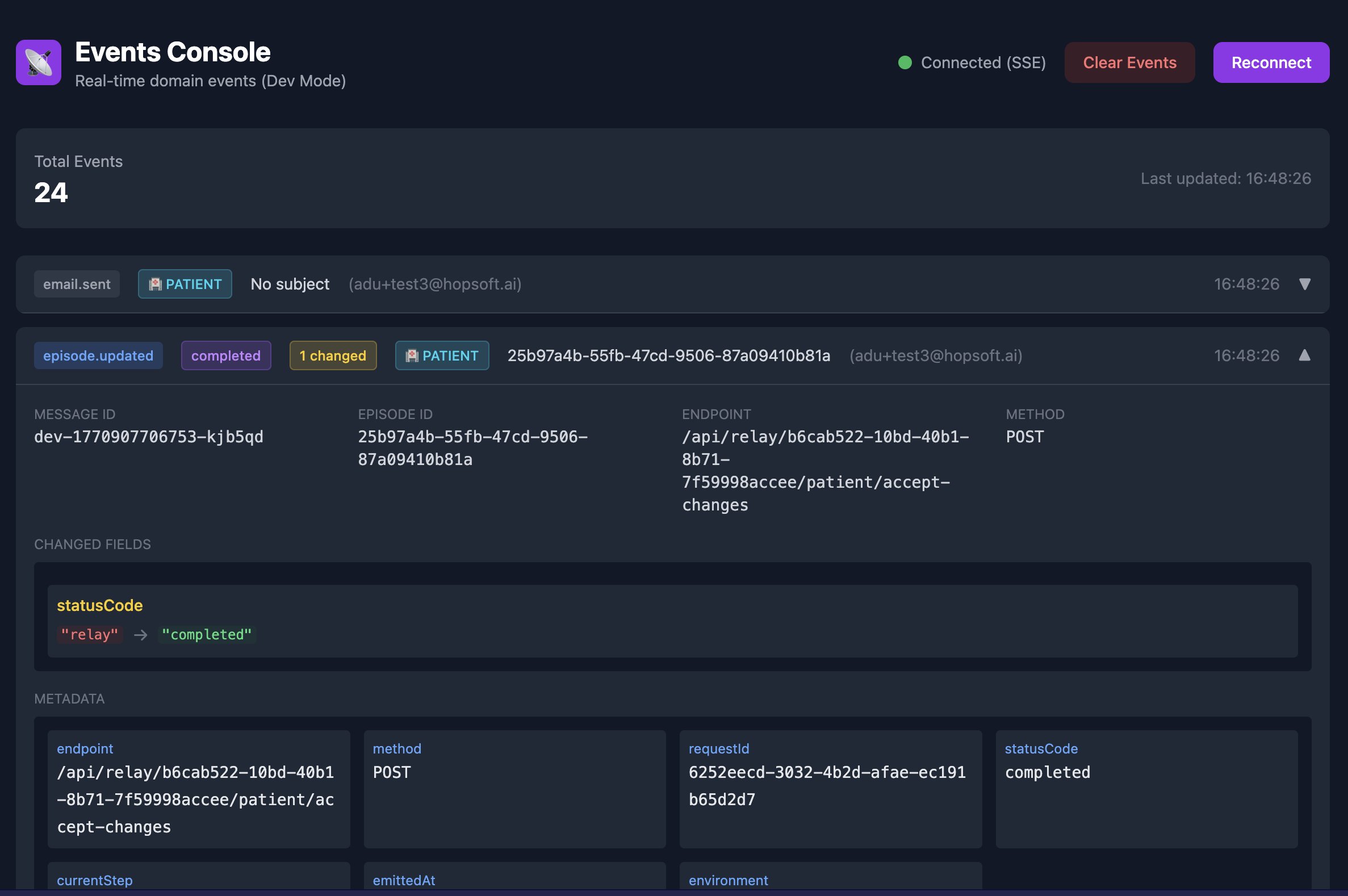 Events Console Expanded Event
